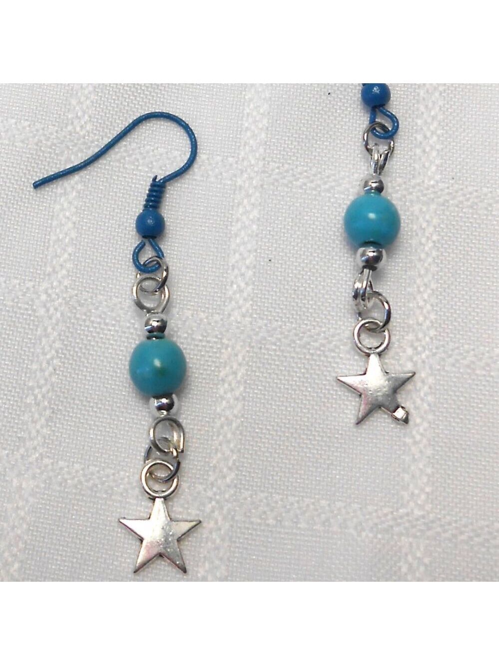 No 1631 Handmade earrings with Tibetan silver stars charms and polished stones